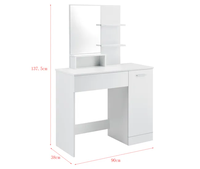Tocador Krugersdorp Mesa de Maquillaje con Espejo aglomerado 138 x 90 x 38 cm - Blanco