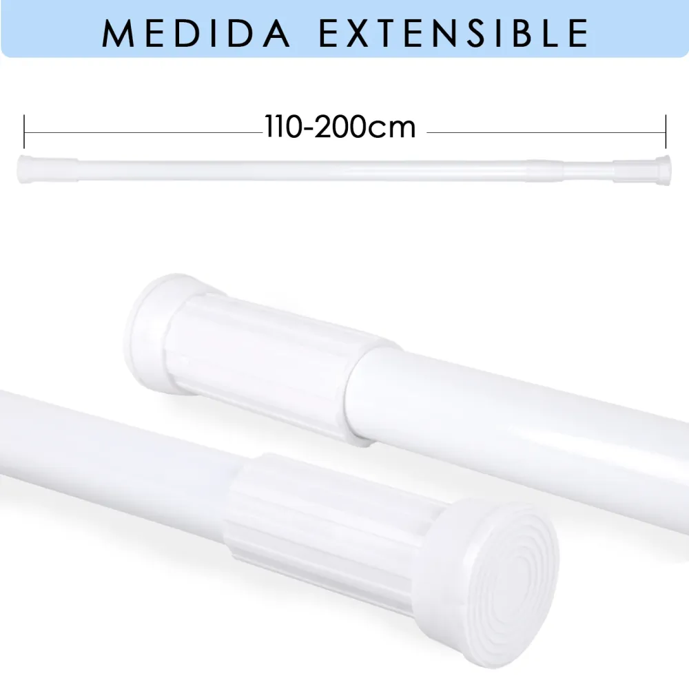 Barra extensible de aluminio para armario y cortina de ducha - 110 200 cm Blanco
