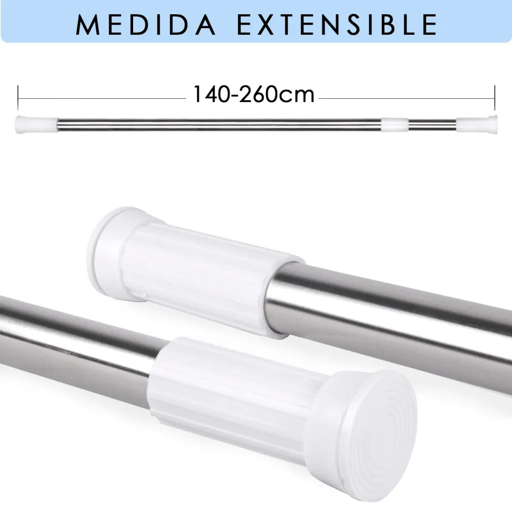 Barra extensible de aluminio para armario y cortina de ducha - 140 260 cm Plateado
