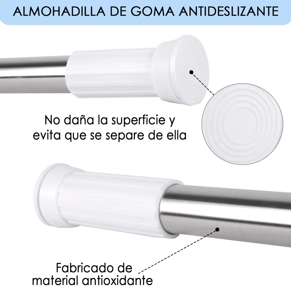Barra extensible de aluminio para armario y cortina de ducha - 140 260 cm Plateado