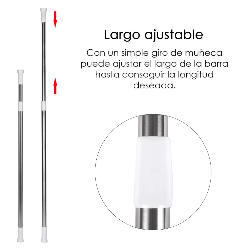 Barra extensible de aluminio para armario y cortina de ducha - 140 260 cm Plateado