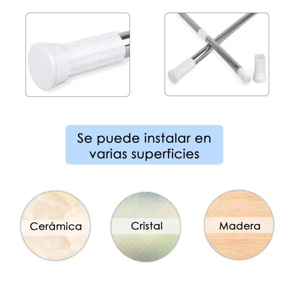 Barra extensible de aluminio para armario y cortina de ducha - 140 260 cm Plateado