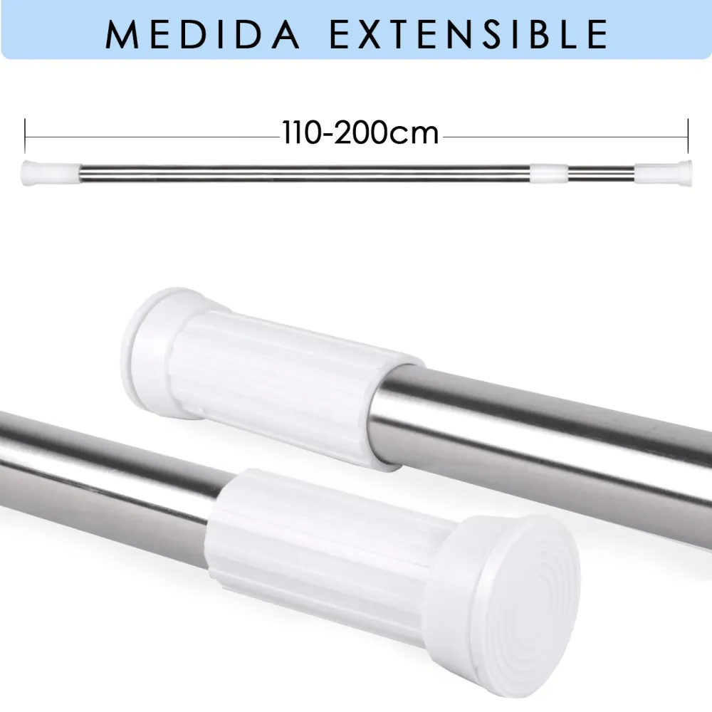 Barra extensible de aluminio para armario y cortina de ducha - 110 200 cm Plateado