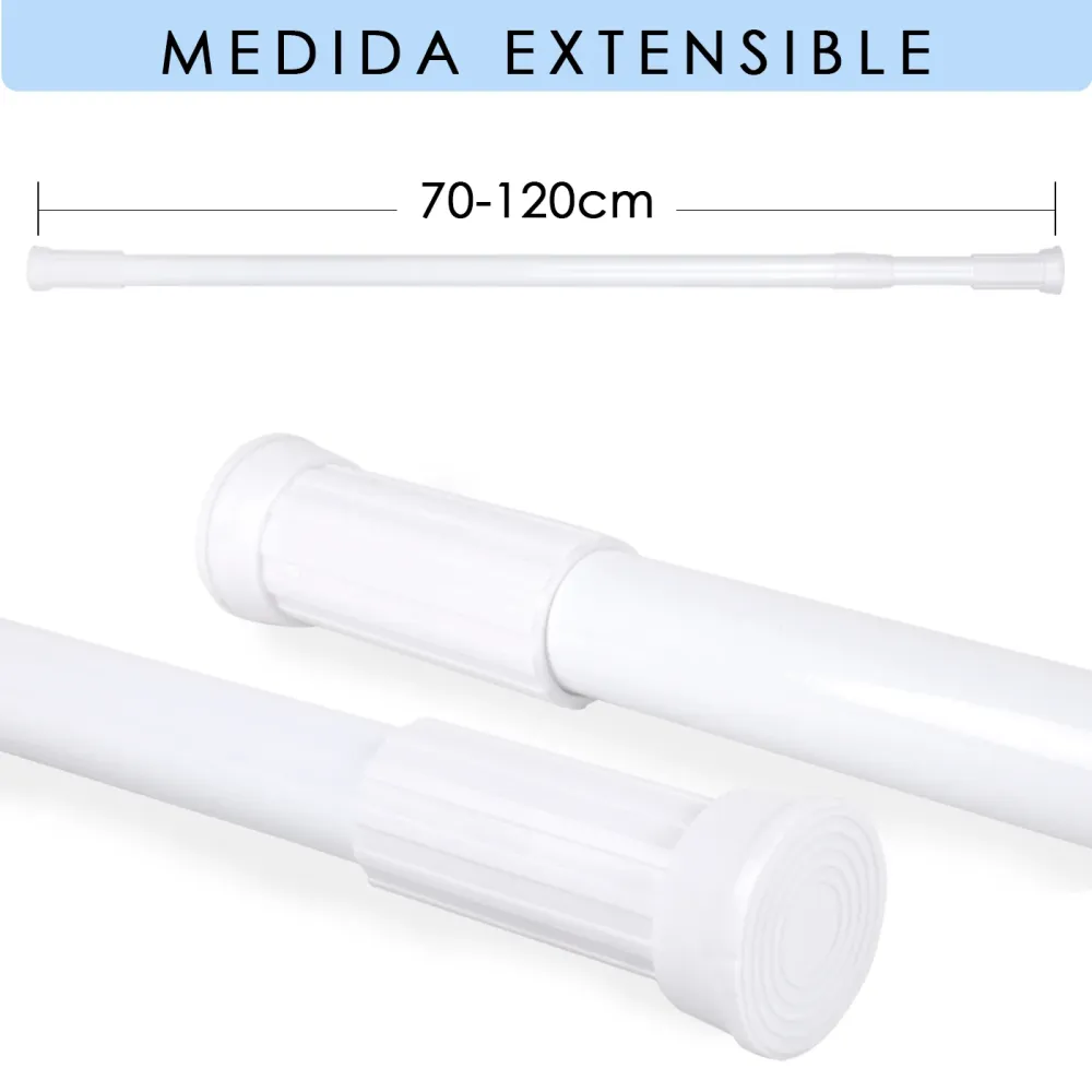Barra extensible de aluminio para armario y cortina de ducha - 70x120 cm Blanco