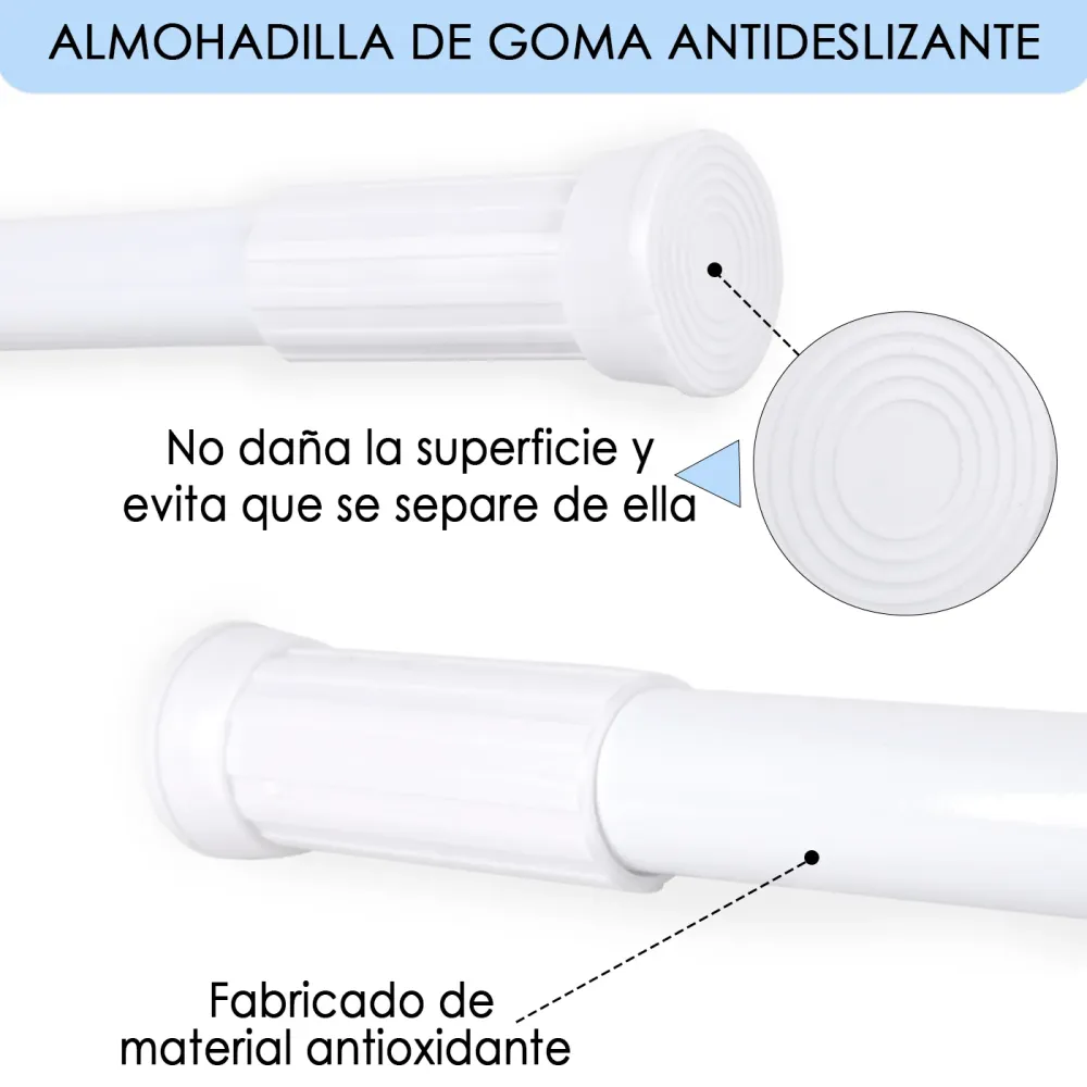 Barra extensible de aluminio para armario y cortina de ducha - 70x120 cm Blanco
