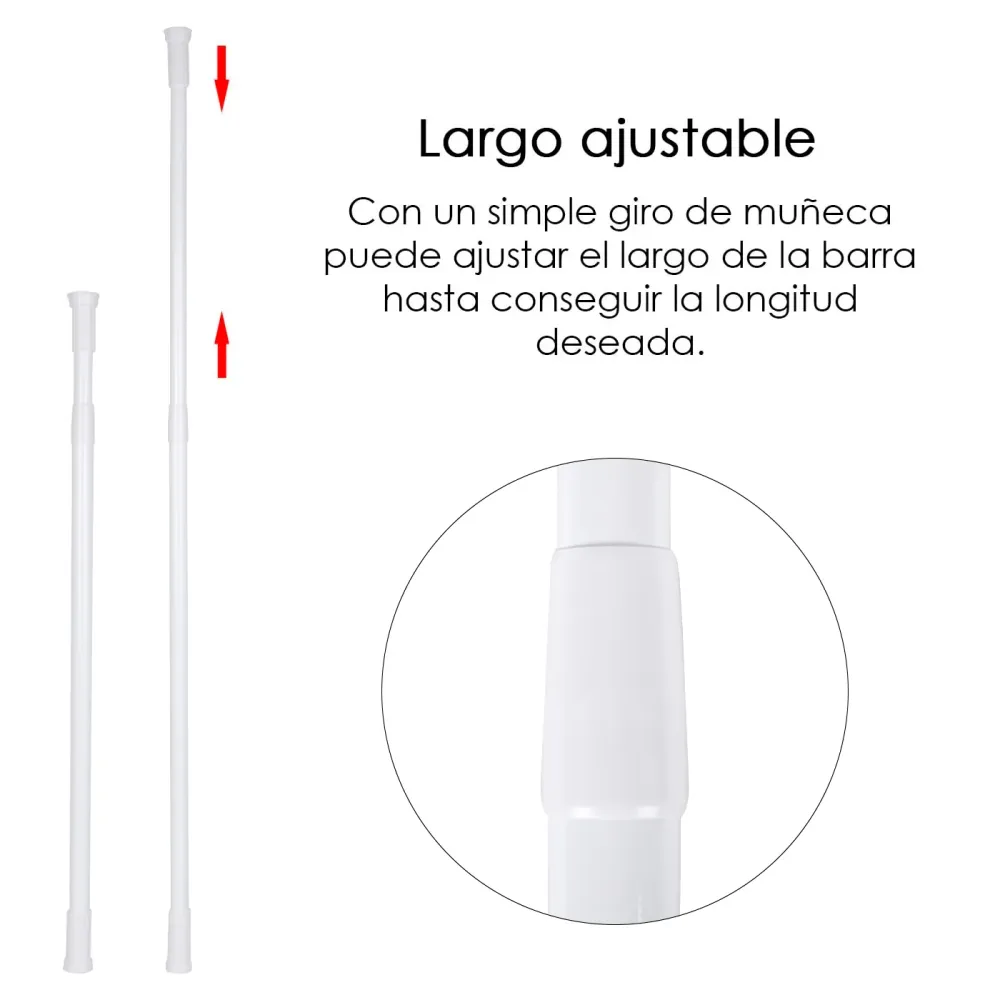 Barra extensible de aluminio para armario y cortina de ducha - 70x120 cm Blanco