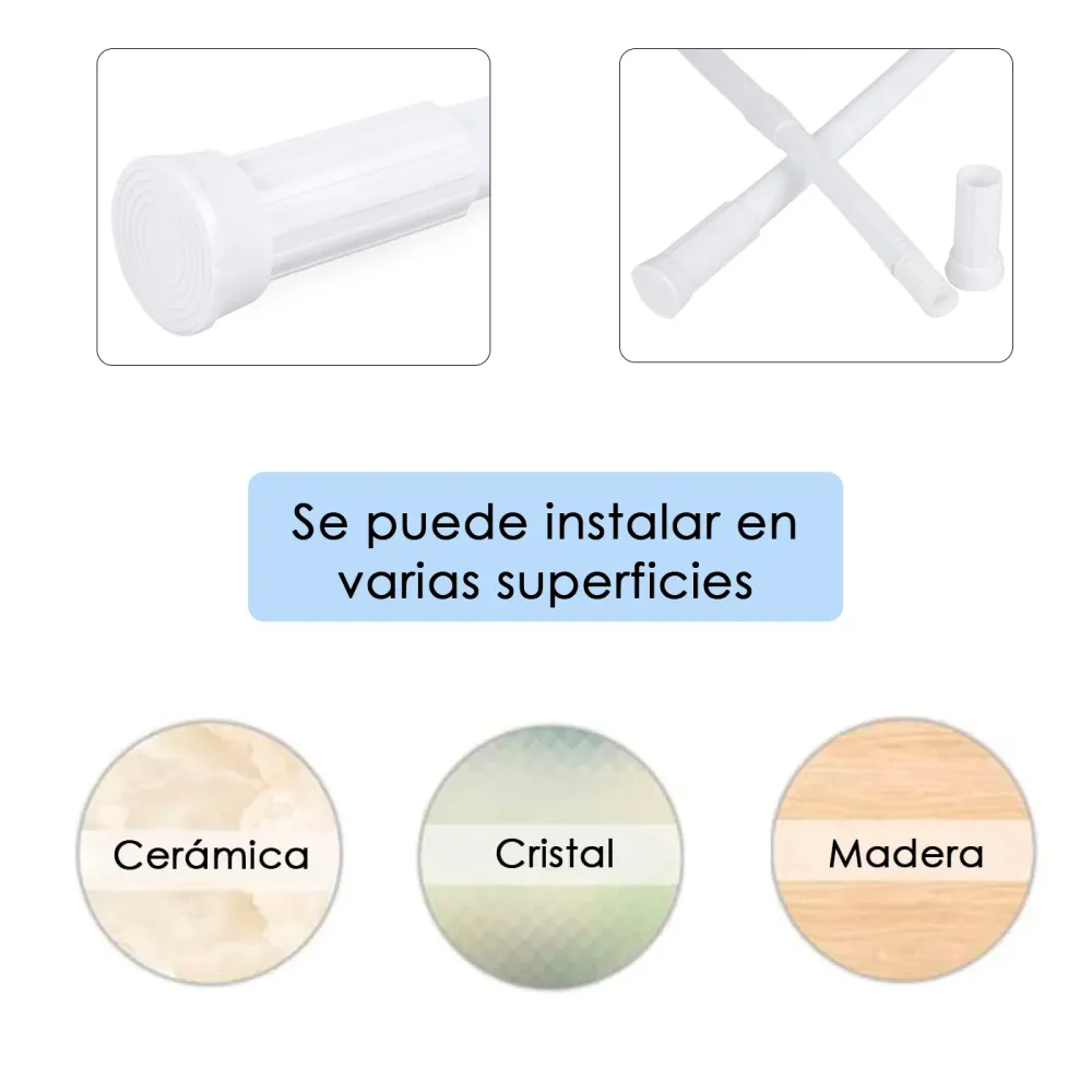 Barra extensible de aluminio para armario y cortina de ducha - 70x120 cm Blanco