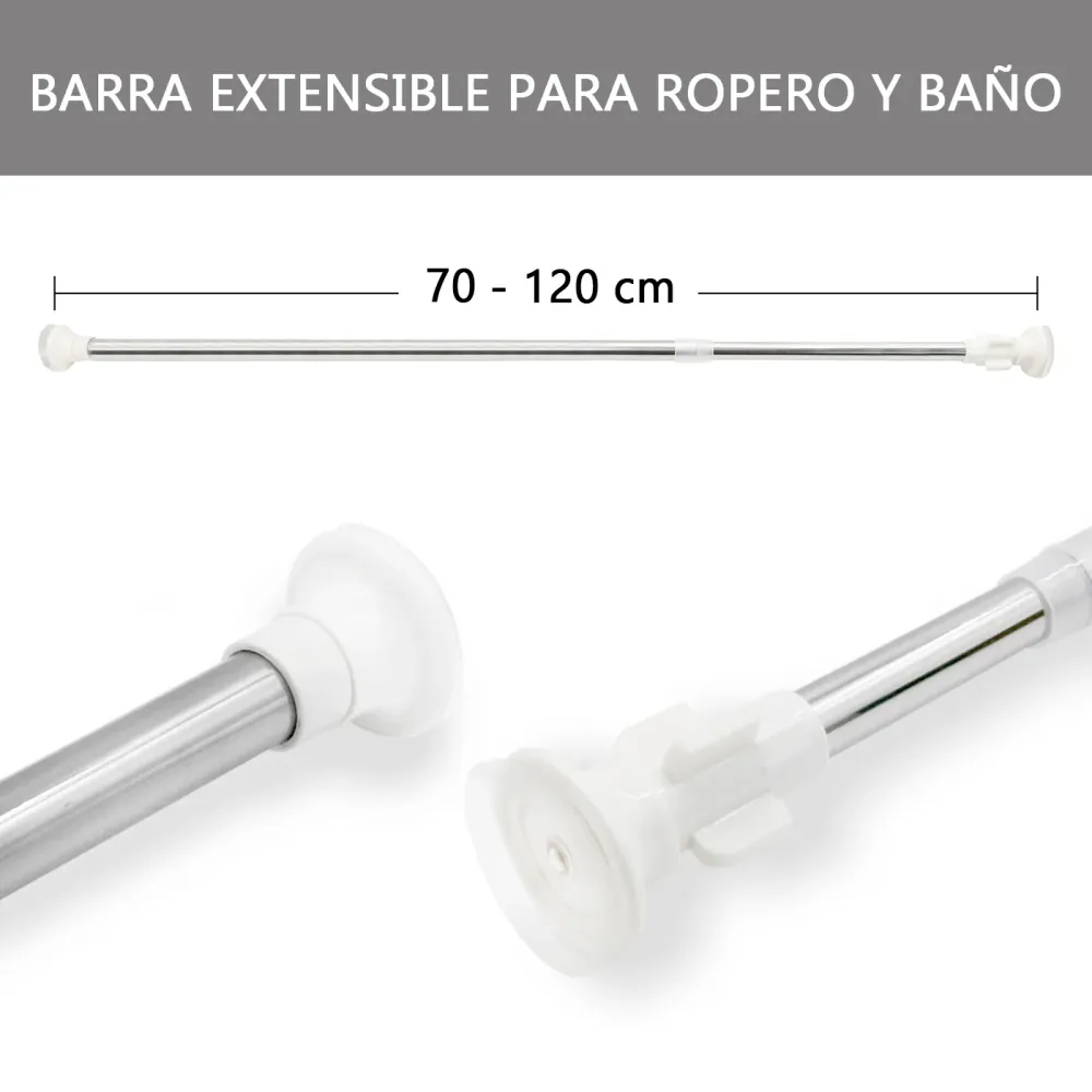 Barra extensible para ropero y cortina de ducha - 70 120 cm Plata