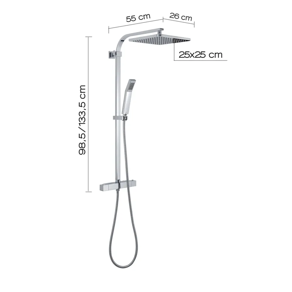 Colonna doccia estensibile con soffione quadrato e doccetta modello Star Mix 01 di Gedy - Cromato