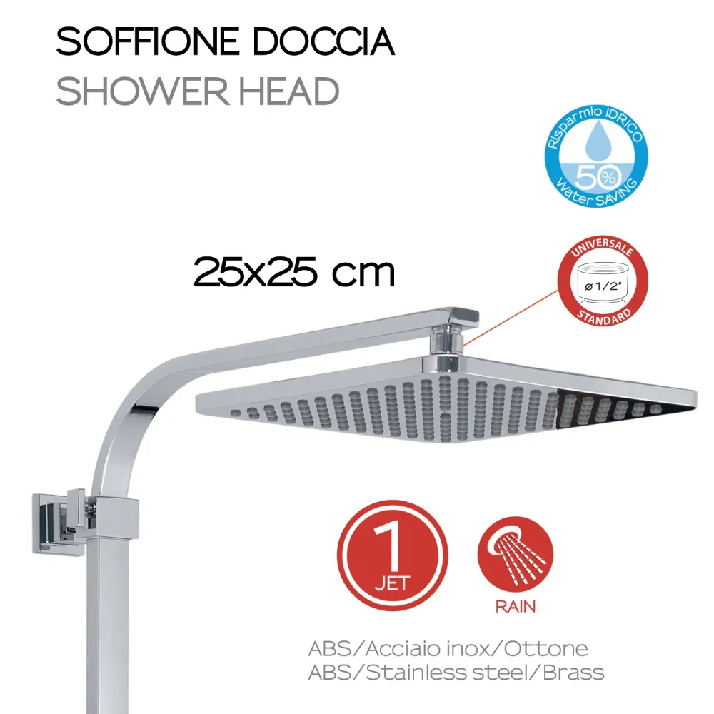 Colonna doccia estensibile con soffione quadrato e doccetta modello Star Mix 01 di Gedy - Cromato