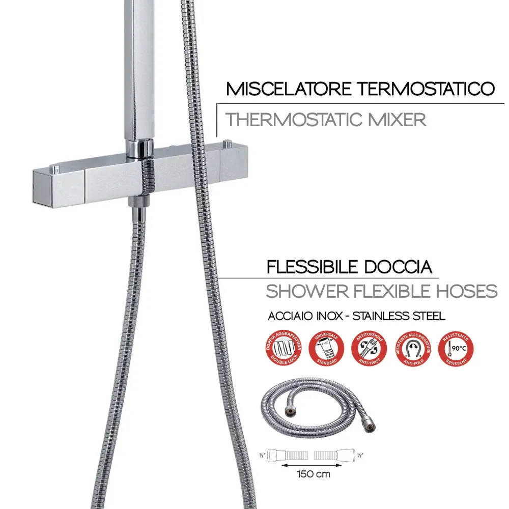 Colonna doccia estensibile con soffione quadrato e doccetta modello Star Mix 01 di Gedy - Cromato