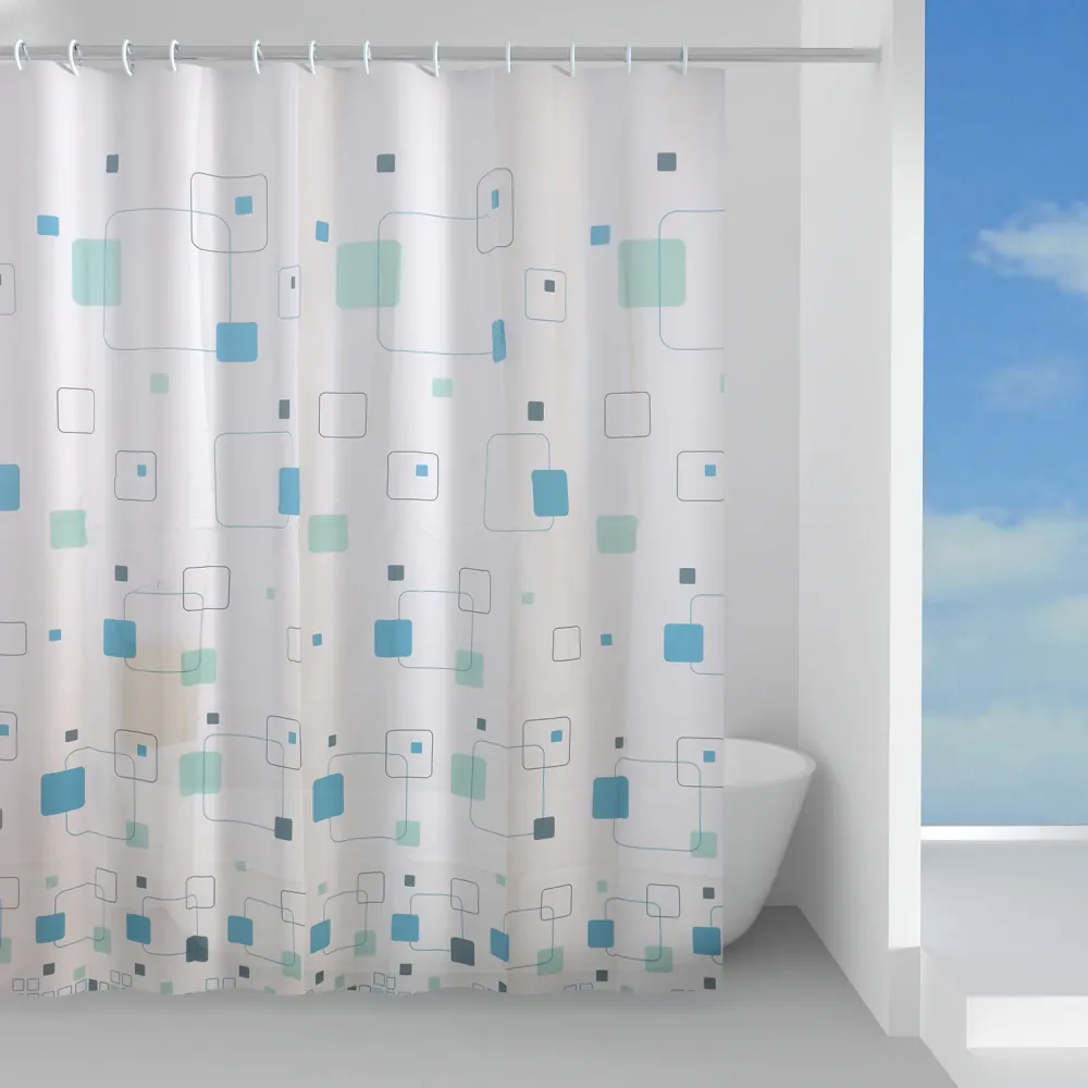 Cortina de ducha en Peva 120x200 cm modelo Esquema de Gedy - Celeste y Turquesa