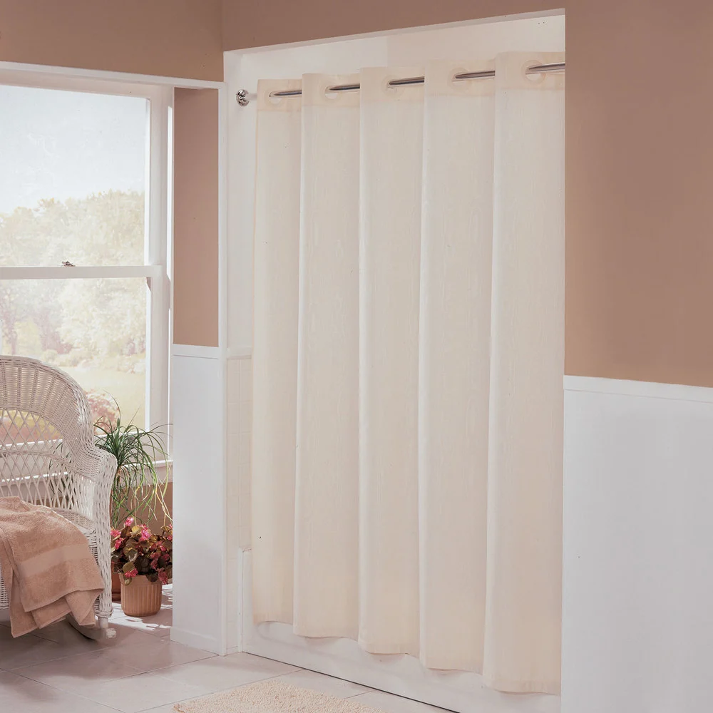 Cortina Para Baño Hookless Anillos Flexibles Hotel Marfil