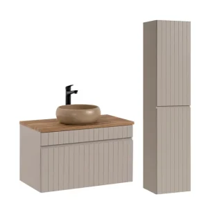 Conjunto mueble lavabo individual 80 cm y columna Zelie Cachemira y Madera