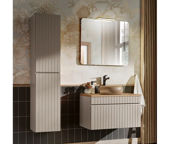 Conjunto mueble lavabo individual 80 cm y columna Zelie Cachemira y Madera