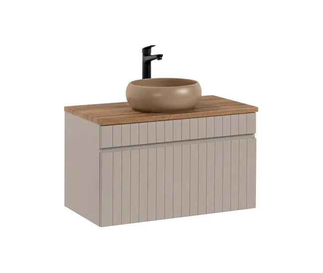 Conjunto mueble lavabo individual 80 cm y columna Zelie Cachemira y Madera