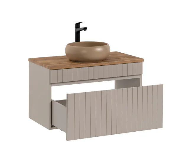 Conjunto mueble lavabo individual 80 cm y columna Zelie Cachemira y Madera