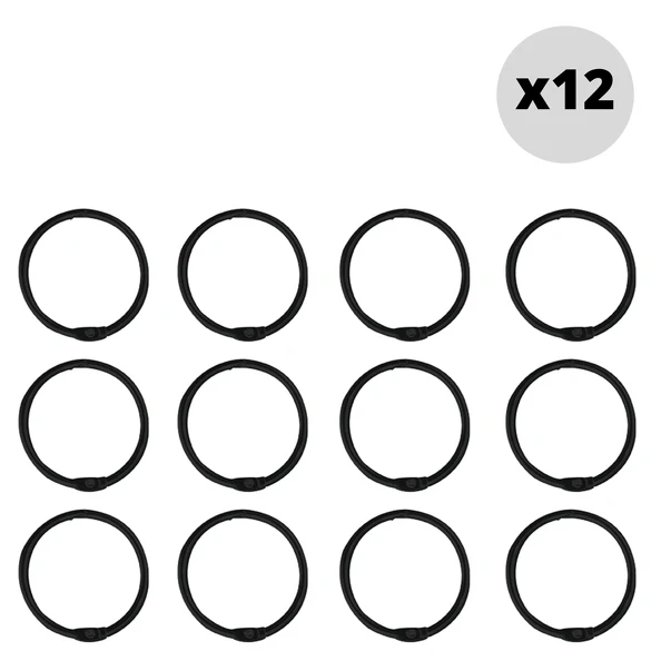 Juego de 12 anillos para cortinas de ducha modelo Ringo Reducido - Negro Opaco