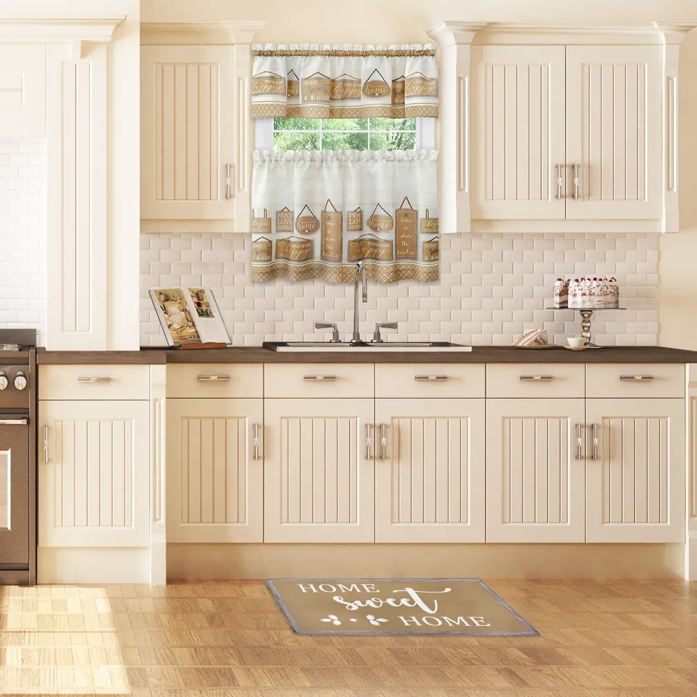 Juego de cortinas para ventana Vanguardista Farmhouse Tier and Valance - 58x36 - Tan