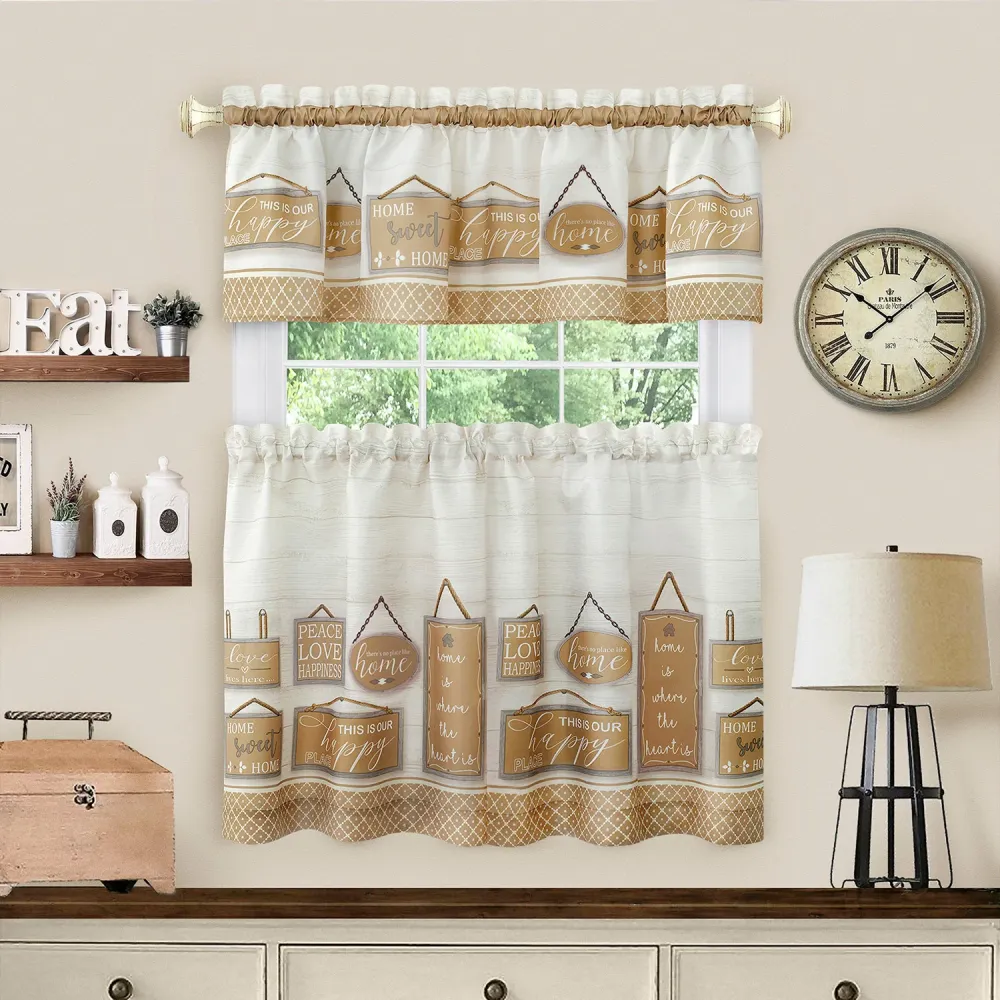 Juego de cortinas para ventana Vanguardista Farmhouse Tier and Valance - 58x36 - Tan