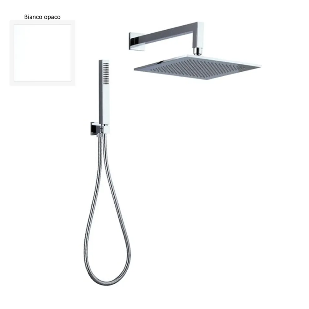 Juego de ducha compuesto por cabezal Parigi, ducha y manguera blanca