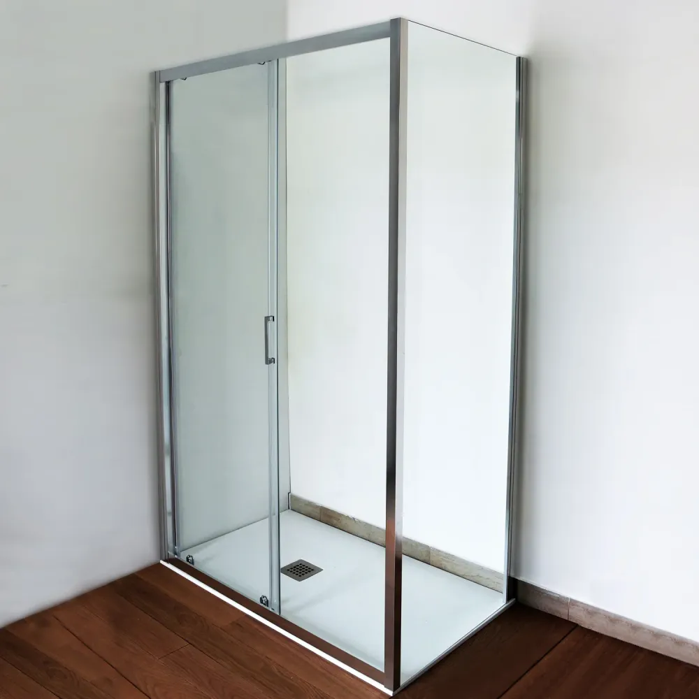 Mampara de ducha Iconic cm 120x70 con puerta corredera y pared fija en vidrio antical Con app Clean