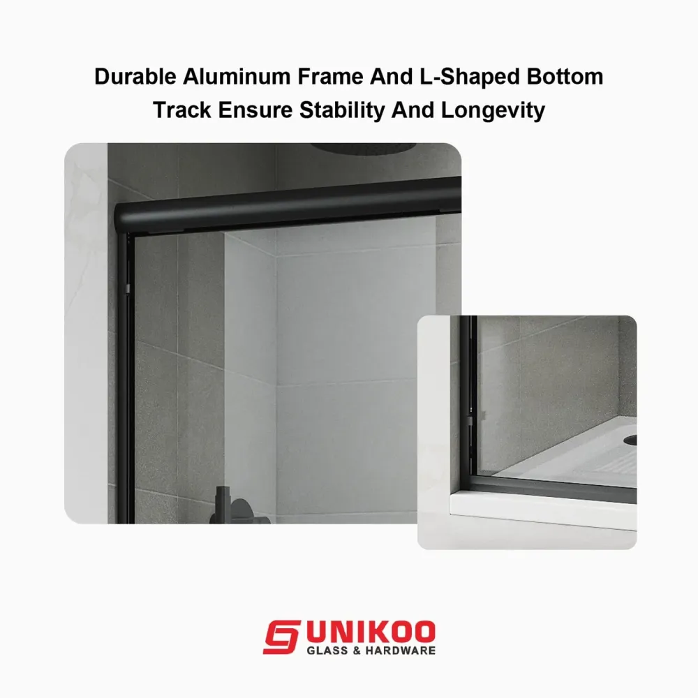 Puerta de ducha corredera doble UNIKOO de 56"-60" de ancho × 72" de grande, semiframeless, de acero inoxidable, en negro m...