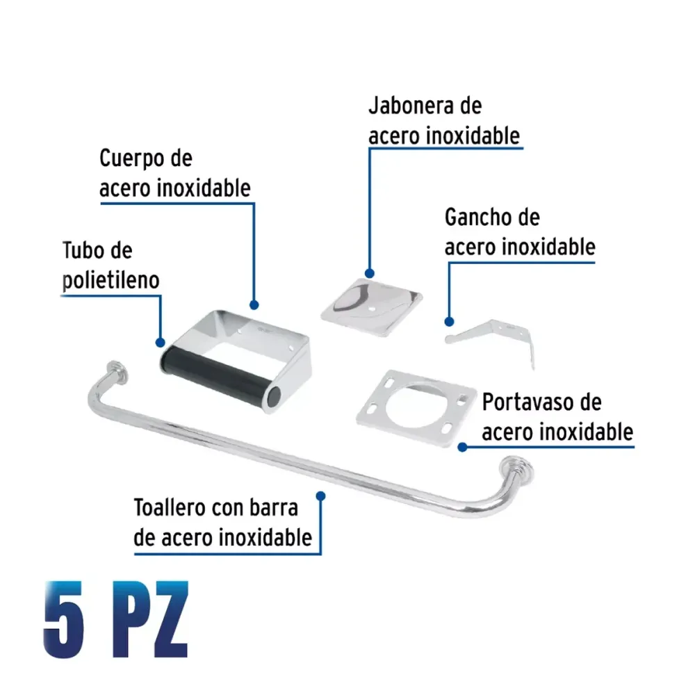 Con Certificación CE Juego de 5 accesorios para baño de acero inoxidable, esencial FOSET -800