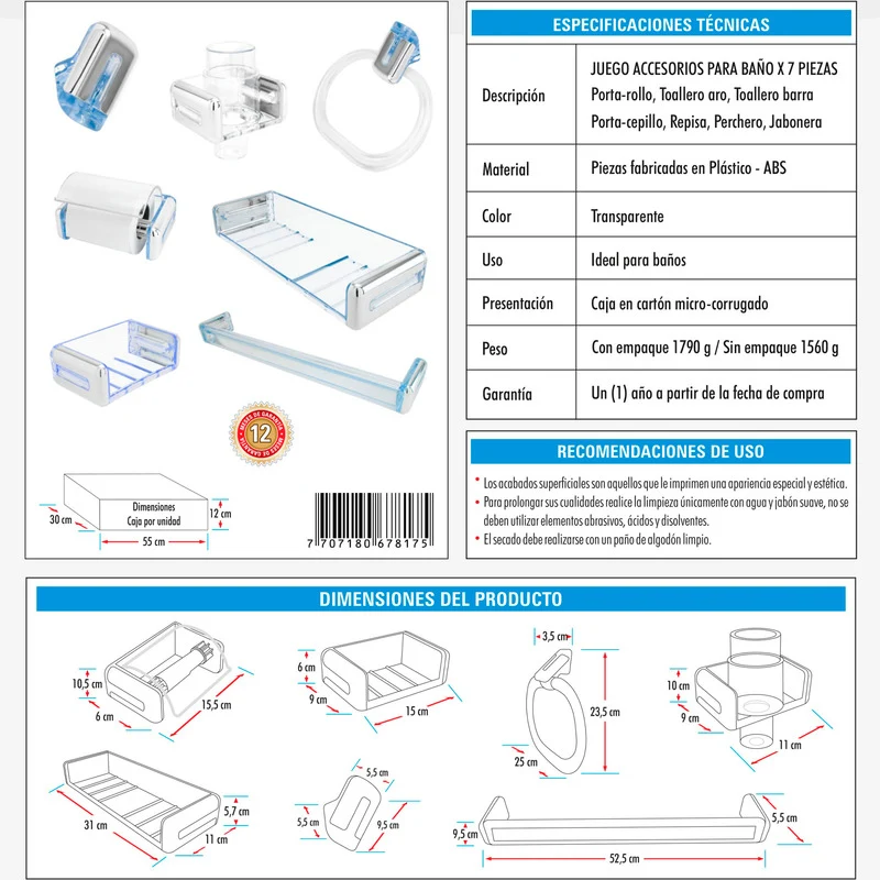 Con Certificación CE Juego De Accesorios Para Baño Abs X7 Piezas