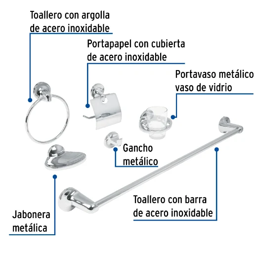 Dispensador de Jabón Juego accesorios para baño, 6 piezas, Aqua
