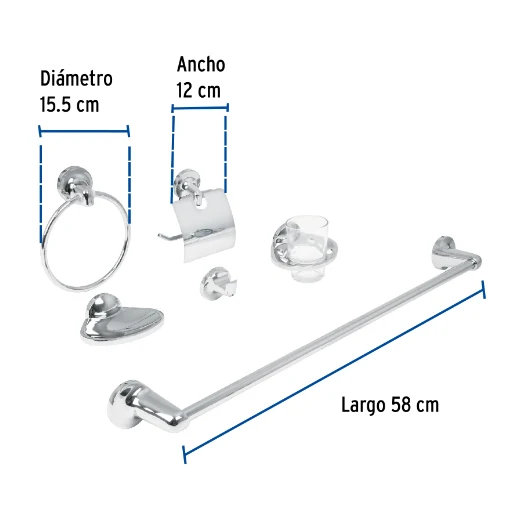 Dispensador de Jabón Juego accesorios para baño, 6 piezas, Aqua