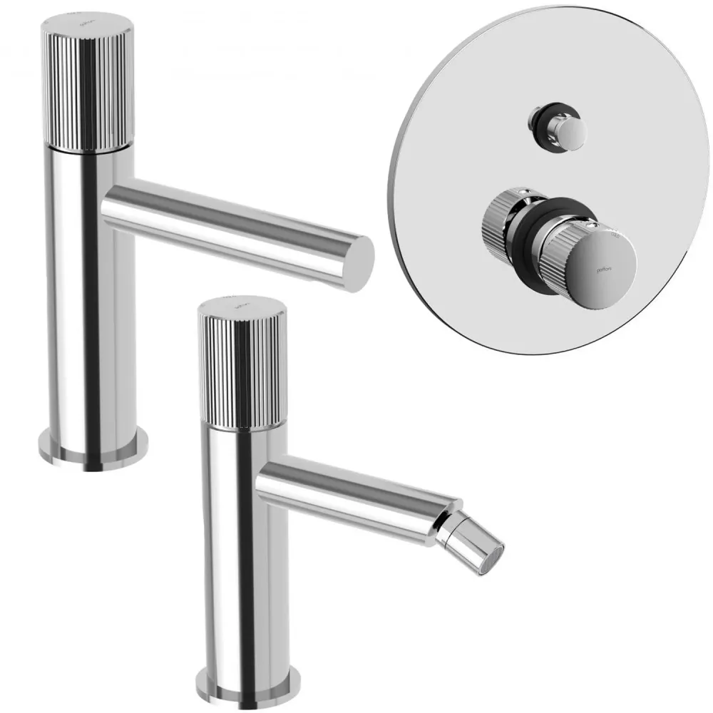 Estante de Ducha Juego de mezcladores lavabo-bidé-ducha con desviador Paffoni Jo Cromado