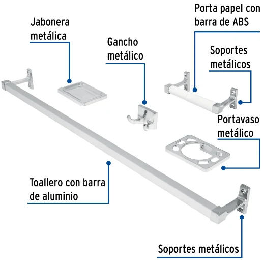 Gancho de Ducha Juego accesorios para baño, 5 piezas, Foset Esencial