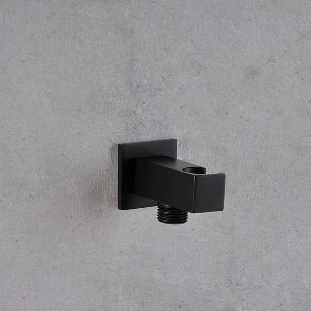 Jabonera de Pared Juego de ducha cuadrado con rociador 25x25 cm, ducha Amy, toma de agua y manguera negro mate Ares