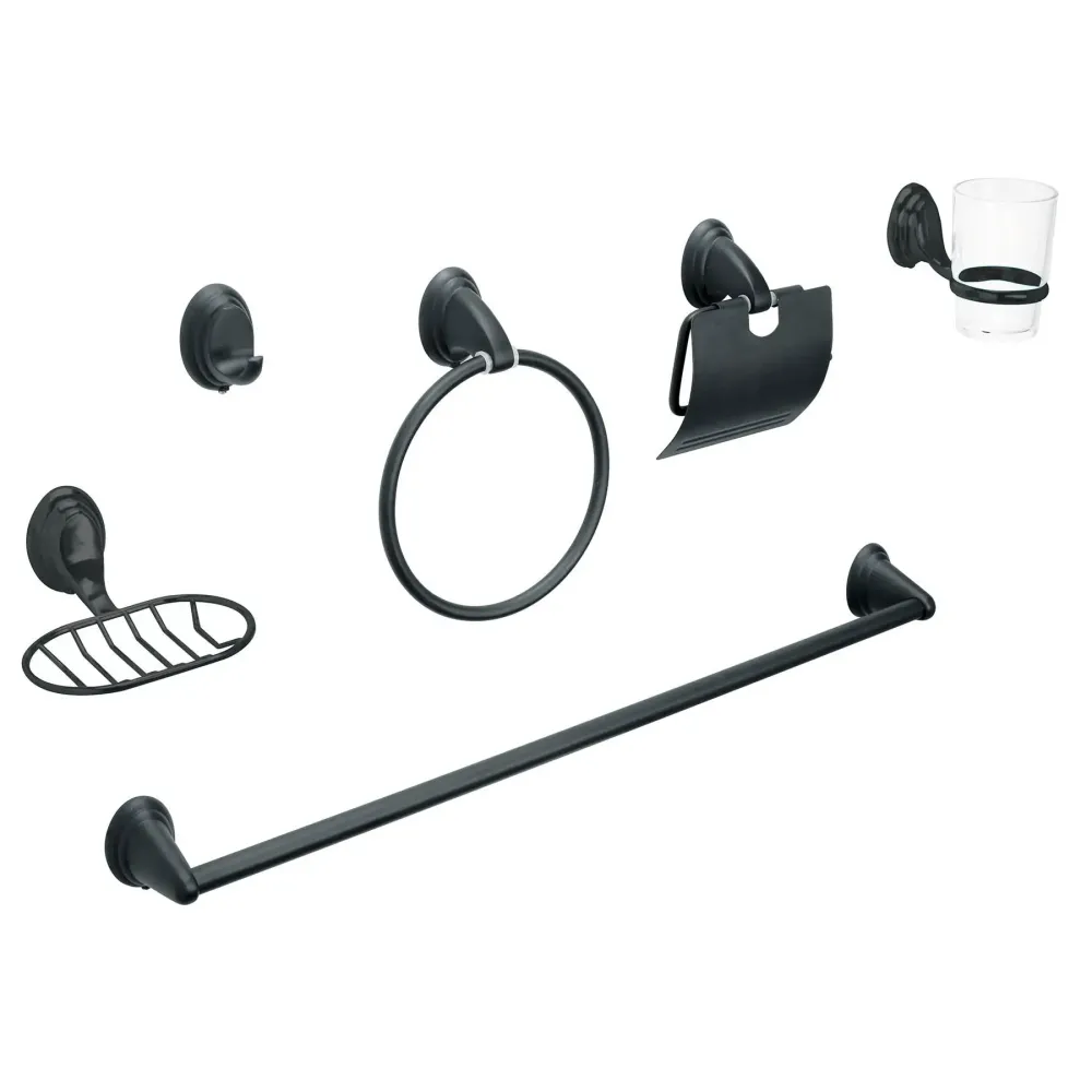 Juego de 6 acc. Para baño negro mate chapetón ovalado, aqua (Resistente la Corrosión)