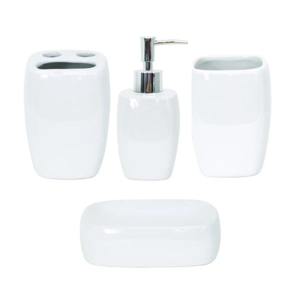 Juego de accesorios de baño clásicos 4 piezas en cerámica color blanco para Ahorrar Espacio
