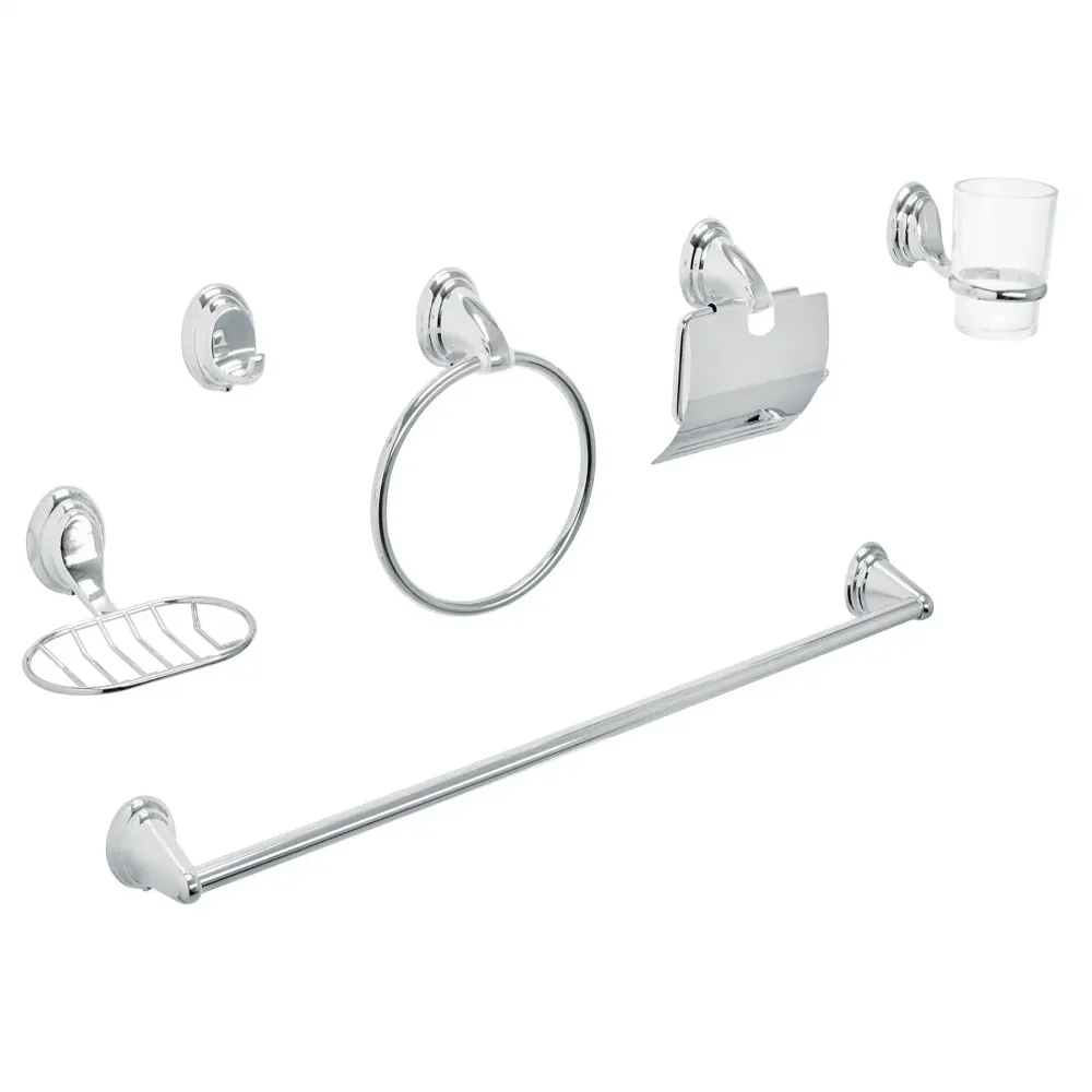 Juego de 6 accesorios para baño cromo chapetón ovalado, aqua Diseño Compacto