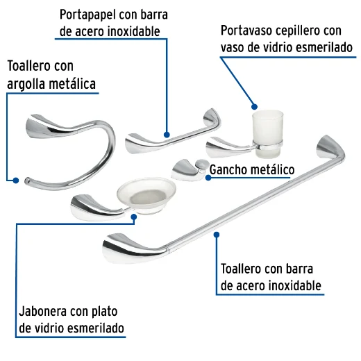 Juego de accesorios para baño, 6 piezas, Aero para Organización