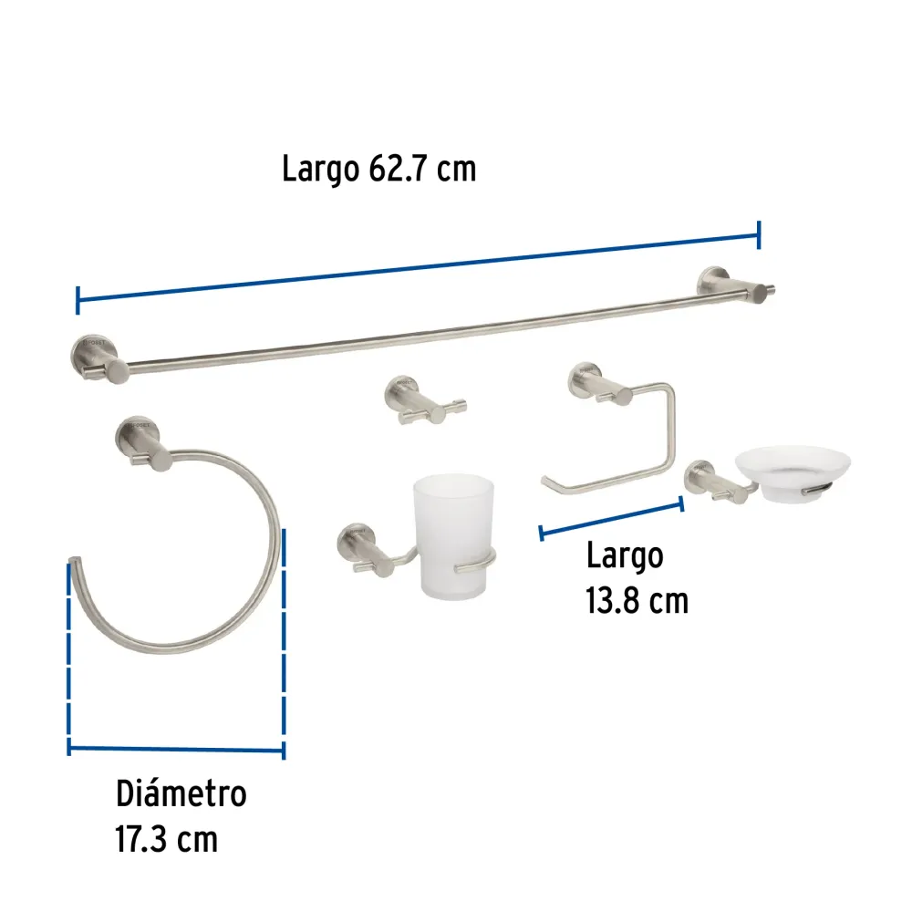 Juego de accesorios para baño, 6 piezas, satinado, Element para Ahorrar Espacio