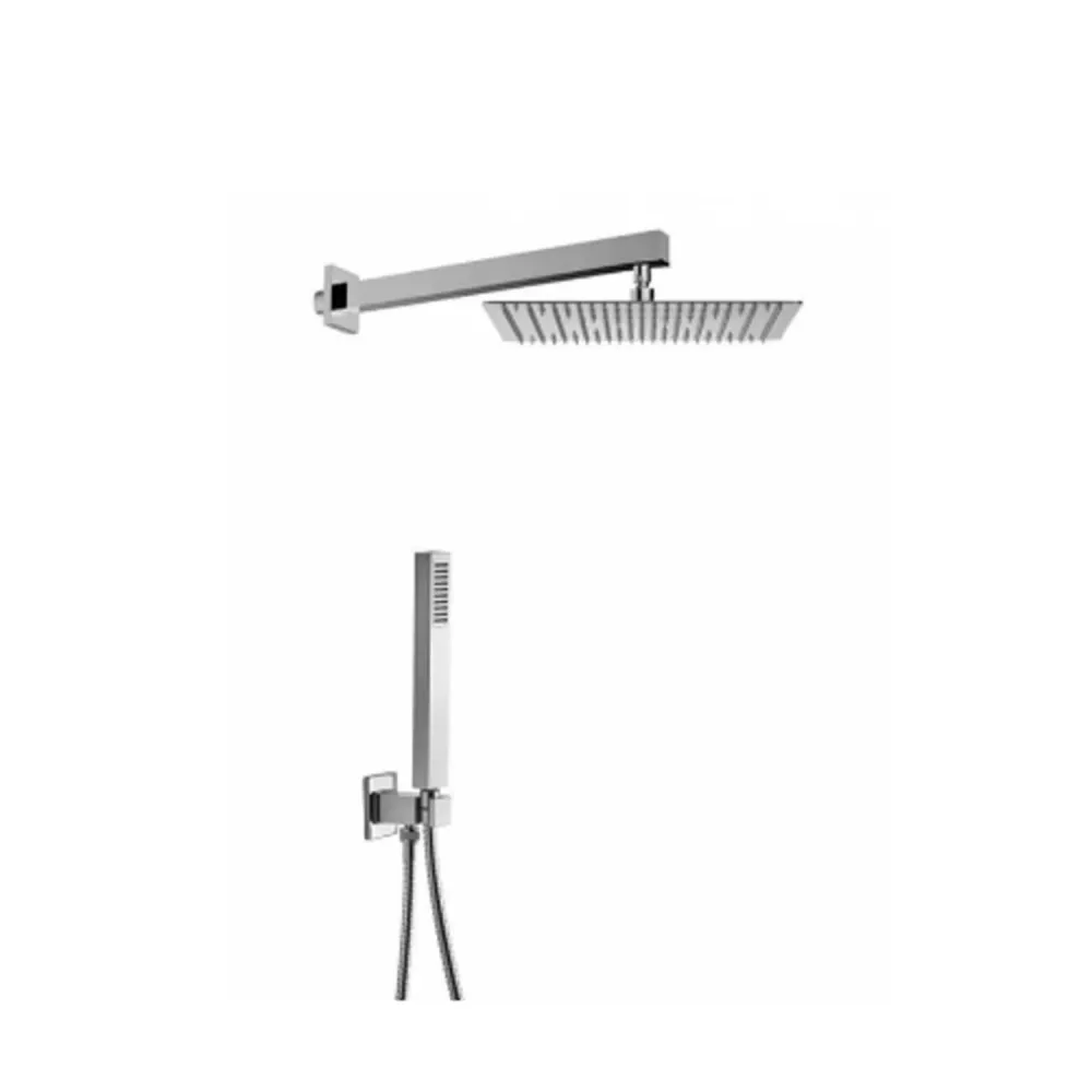 Juego de ducha con cabezal cuadrado 25x25 cm y ducha de mano cromada Colección Selecto Shower para Renovación de Baño