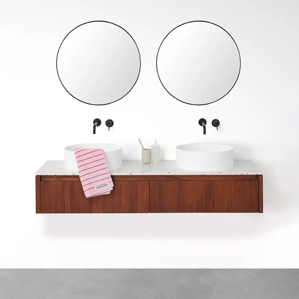 Mueble de baño Nogal - Ahun - Sims Sólido Surface - Placa superior de terrazo - 150 cm