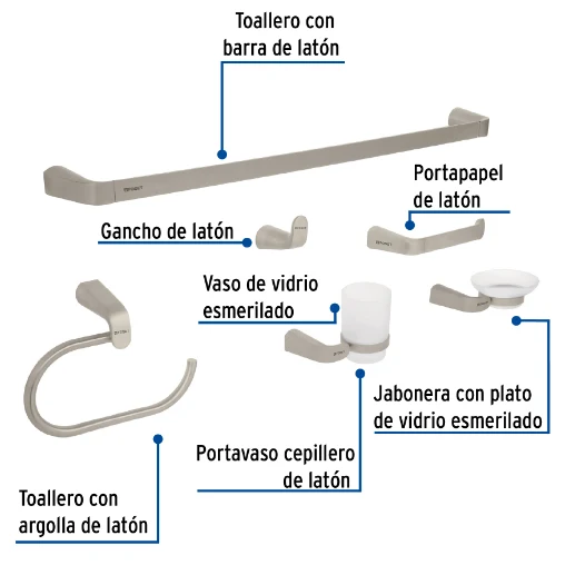 Organizador de Baño Juego de accesorios para baño,satinado, 6 piezas, Riviera