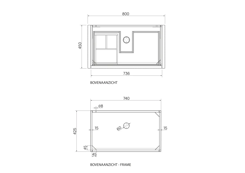 Organizador de Baño Mueble de baño Nogal - Ahun - George White Marble - Placa eminente Marcel mármol blanco - 80 cm