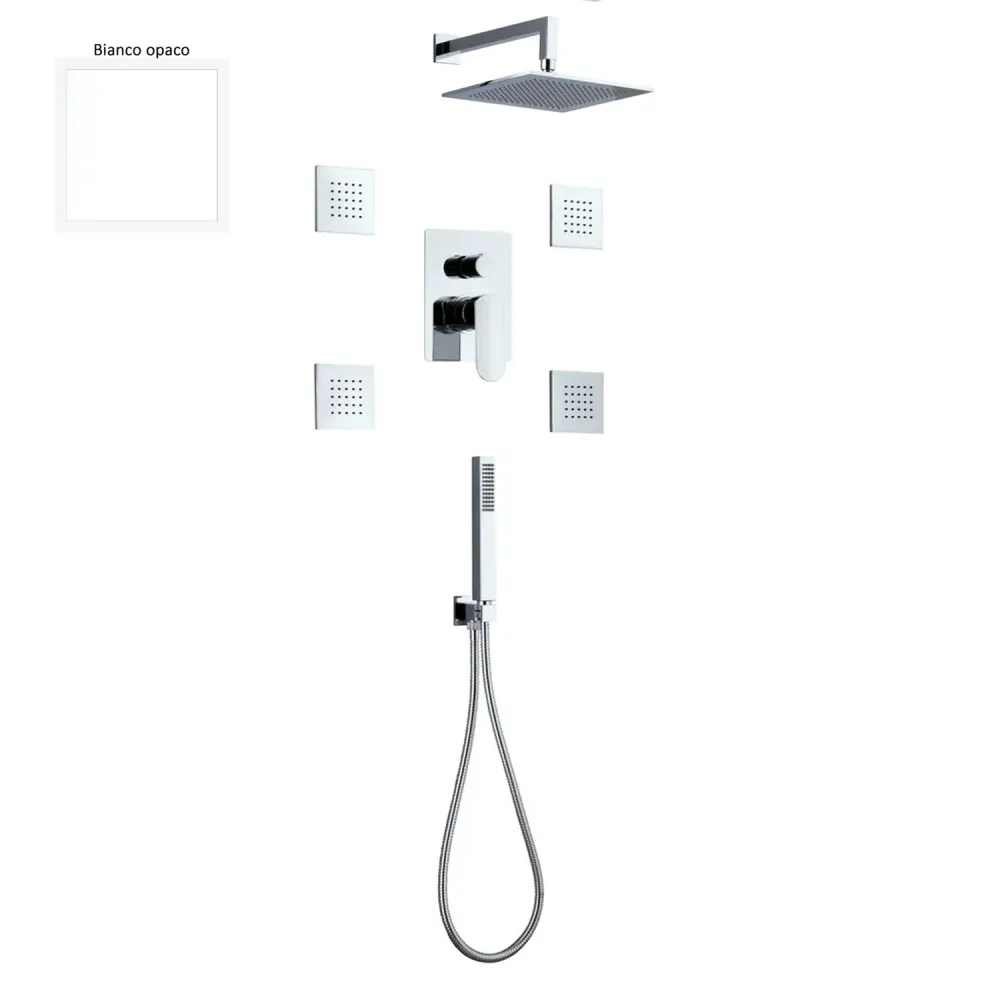 Juego Coordinado Juego de ducha compuesto por cabezal Parigi, 4 bodyjet, ducha y adaptable y desviador de 3 vías blanco