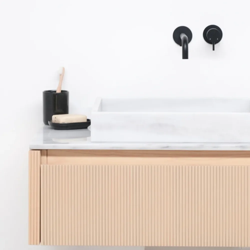 Juego Coordinado Mueble de baño Roble - Ahun - George Alabastro Marble - Placa superior Marcel mármol blanco - 80 cm