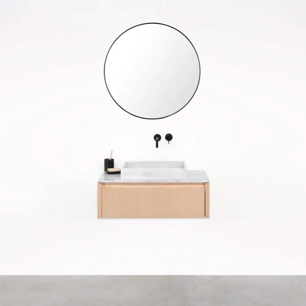 Juego Coordinado Mueble de baño Roble - Ahun - George Marfil Marble - Placa superior Marcel mármol blanco - 80 cm