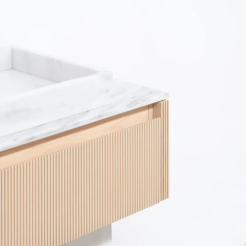 Juego Coordinado Mueble de baño Roble - Ahun - George Marfil Marble - Placa superior Marcel mármol blanco - 80 cm