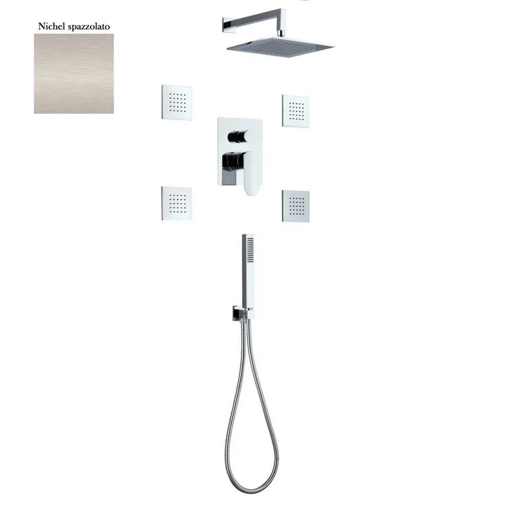 Juego de ducha compuesto por cabezal Parigi, 4 bodyjet, ducha y adaptable y desviador de 3 vías níquel Tamaño Baño Grande