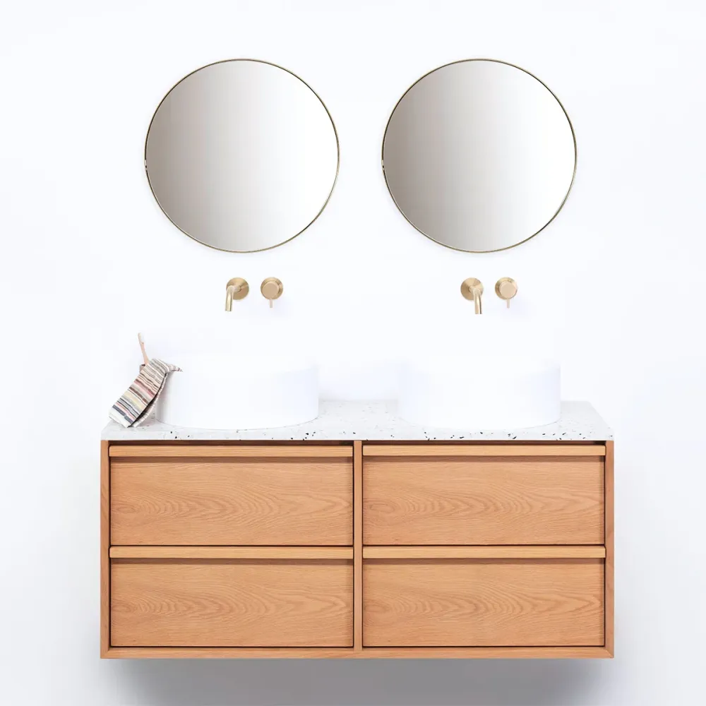 Mueble de baño Roble Fien - 120 cm - Lavabos Sims - Placa óptimo de terrazo