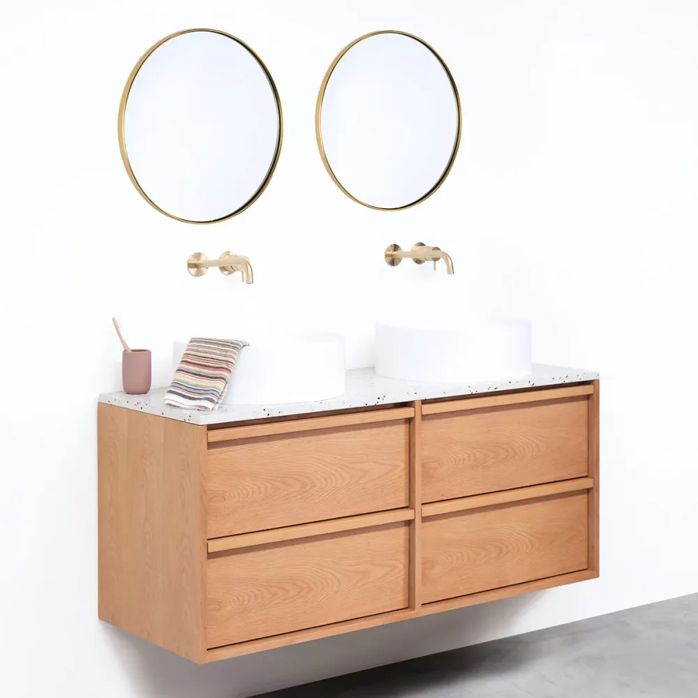 Mueble de baño Roble Fien - 120 cm - Lavabos Sims - Placa óptimo de terrazo